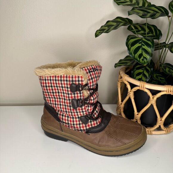 Plaid Faux Fur-Lined Duck Boots Retro Cabin Chic Winter Snow Cozy Cold-Weather 9 - Picture 1 of 14